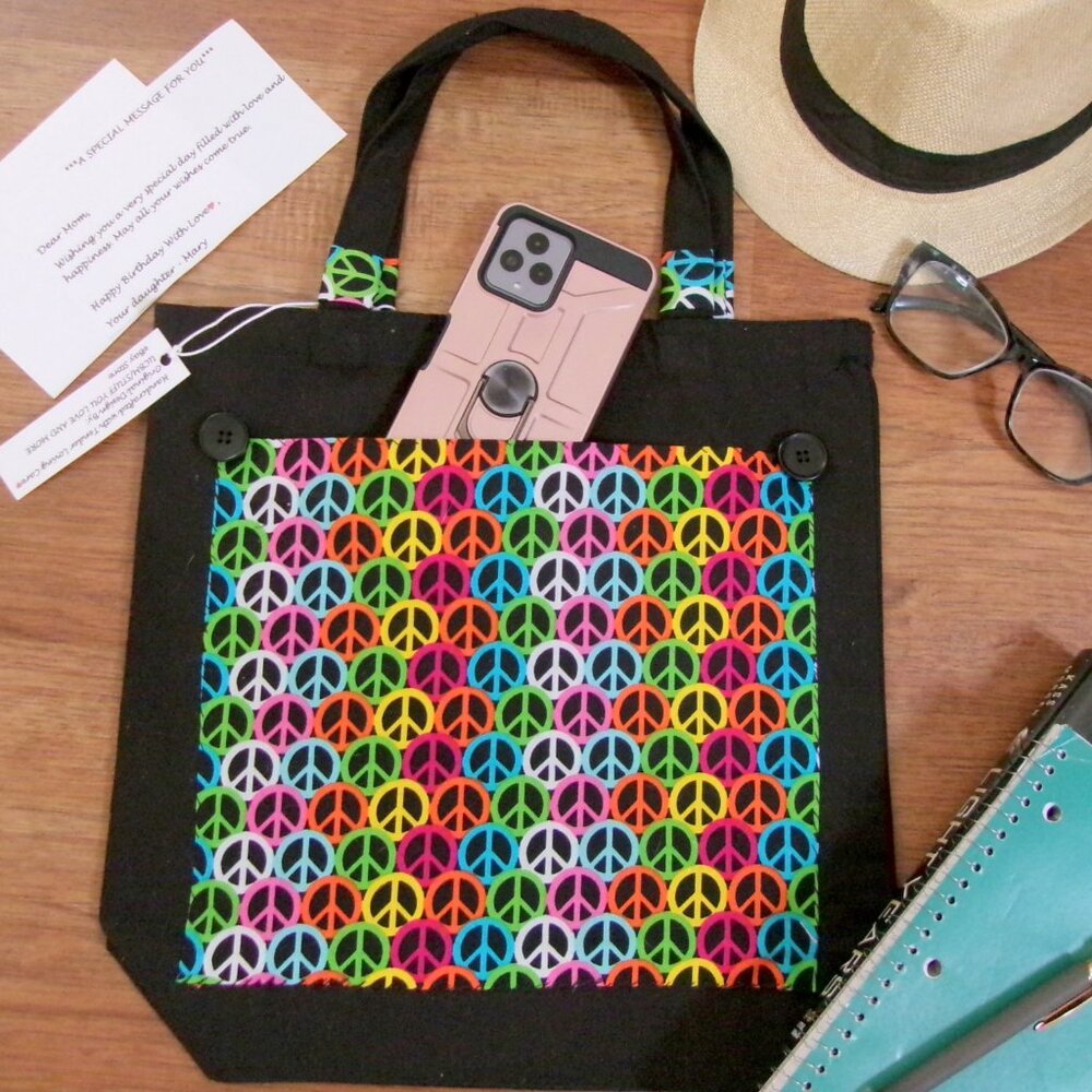 Tote Bag Peace Handmade Black Personalized Note NEW